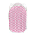White And Pink Zigzag Pattern Print Mesh Laundry Hamper