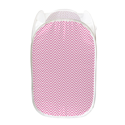 White And Pink Zigzag Pattern Print Mesh Laundry Hamper