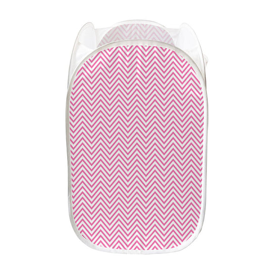 White And Pink Zigzag Pattern Print Mesh Laundry Hamper