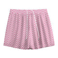 White And Pink Zigzag Pattern Print Mesh Shorts