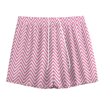 White And Pink Zigzag Pattern Print Mesh Shorts