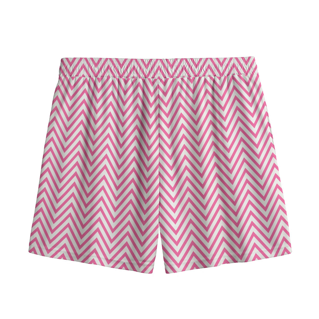 White And Pink Zigzag Pattern Print Mesh Shorts