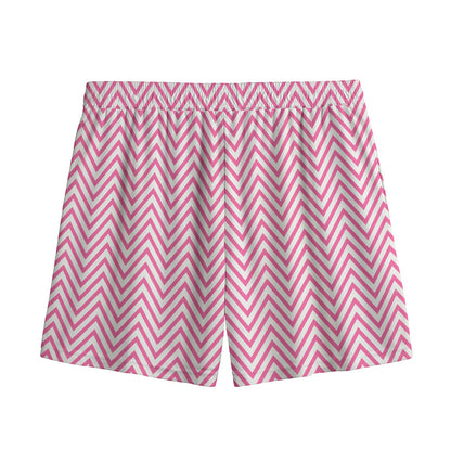 White And Pink Zigzag Pattern Print Mesh Shorts