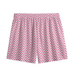 White And Pink Zigzag Pattern Print Mesh Shorts