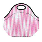 White And Pink Zigzag Pattern Print Neoprene Lunch Bag