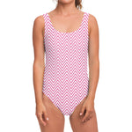 White And Pink Zigzag Pattern Print One Piece Swimsuit
