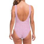 White And Pink Zigzag Pattern Print One Piece Swimsuit
