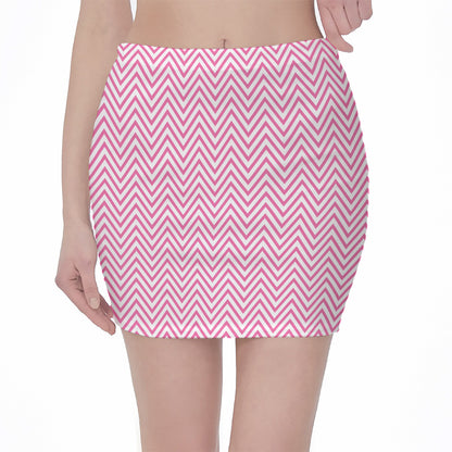 White And Pink Zigzag Pattern Print Pencil Mini Skirt