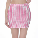 White And Pink Zigzag Pattern Print Pencil Mini Skirt