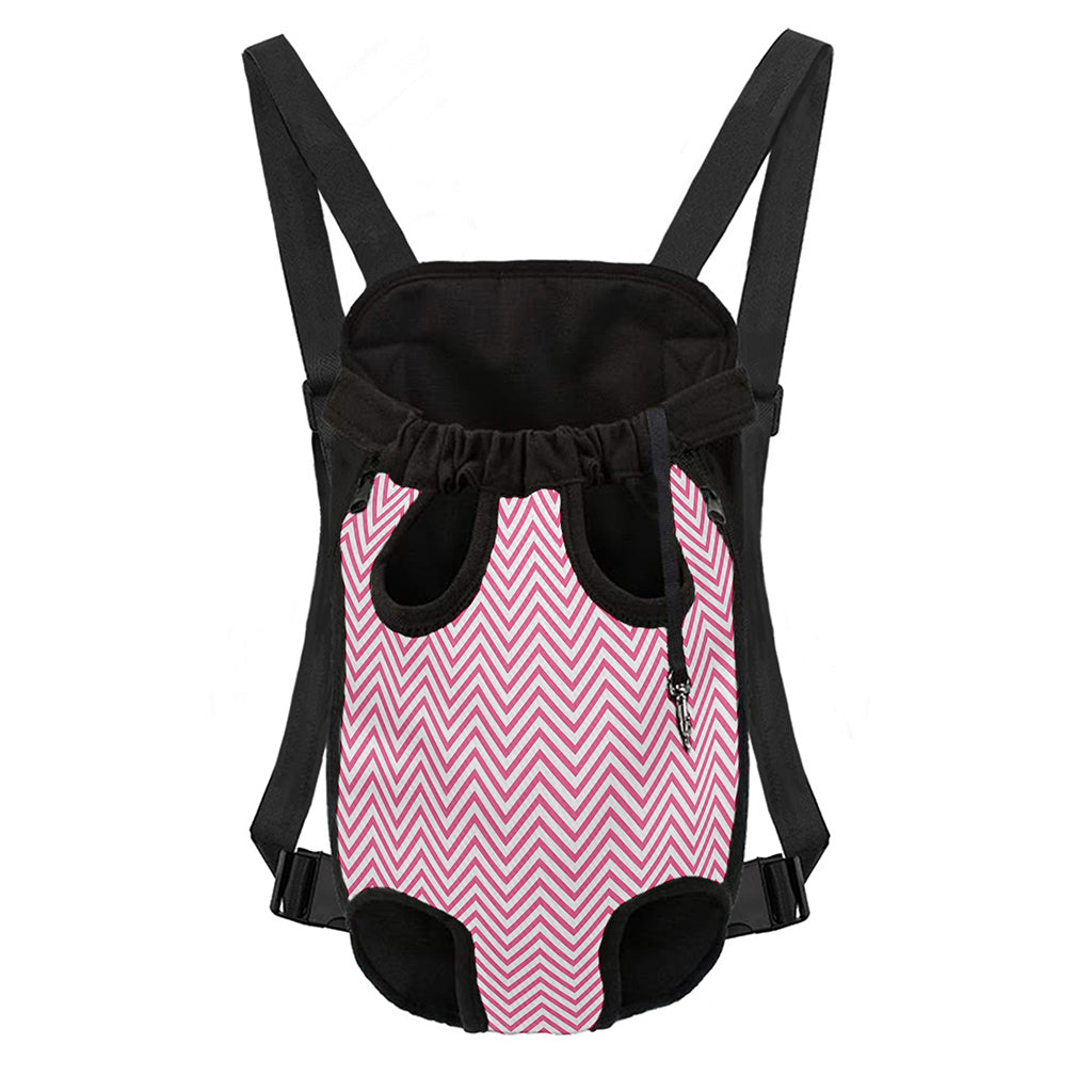 White And Pink Zigzag Pattern Print Pet Carrier Backpack