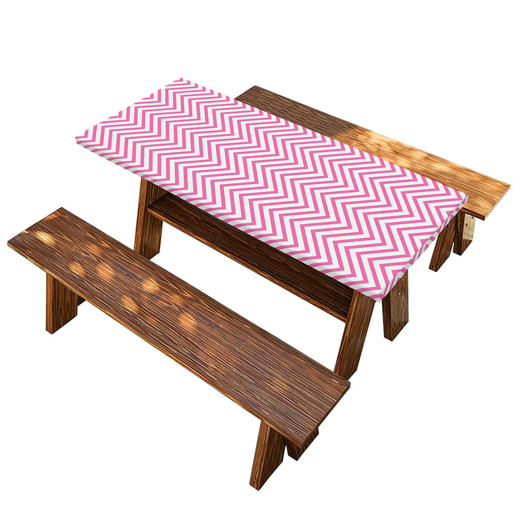 White And Pink Zigzag Pattern Print Picnic Table Cover