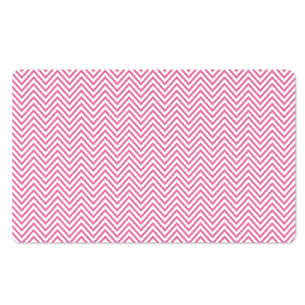 White And Pink Zigzag Pattern Print Polyester Doormat