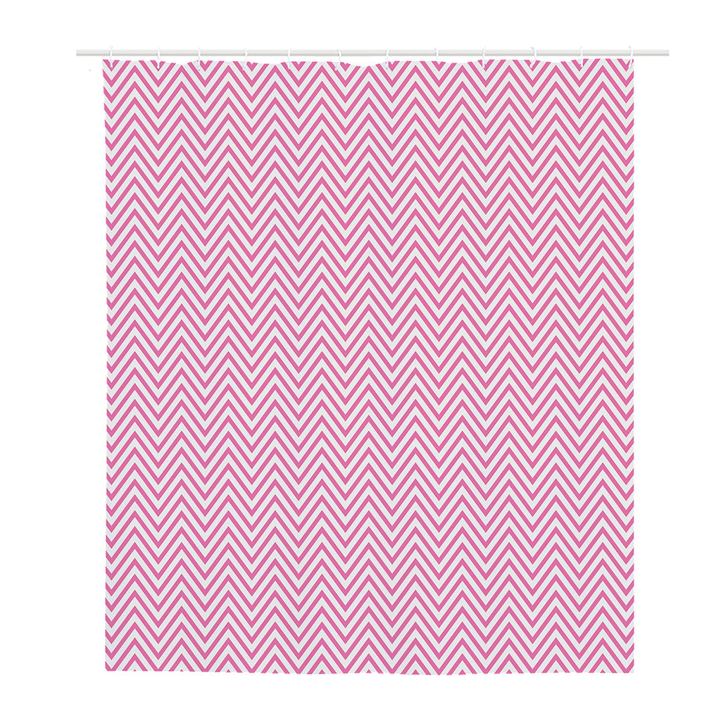 White And Pink Zigzag Pattern Print Polyester Shower Curtain