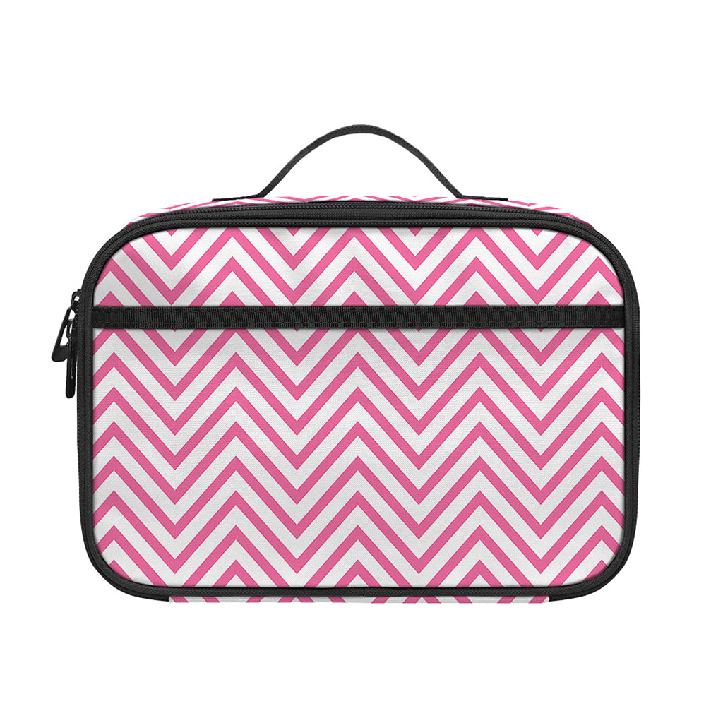 White And Pink Zigzag Pattern Print Portable Lunch Bag