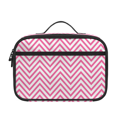 White And Pink Zigzag Pattern Print Portable Lunch Bag
