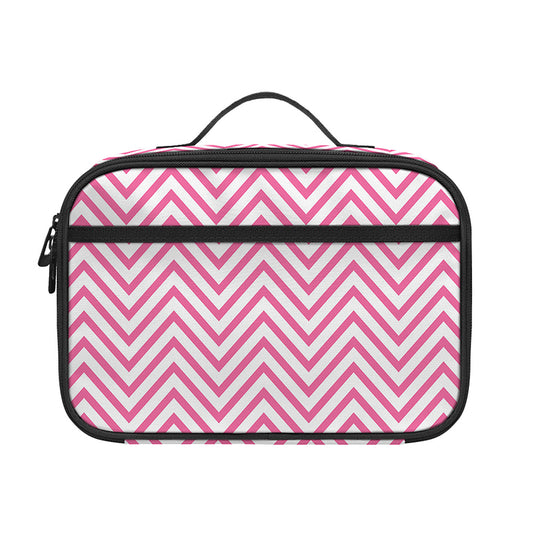 White And Pink Zigzag Pattern Print Portable Lunch Bag