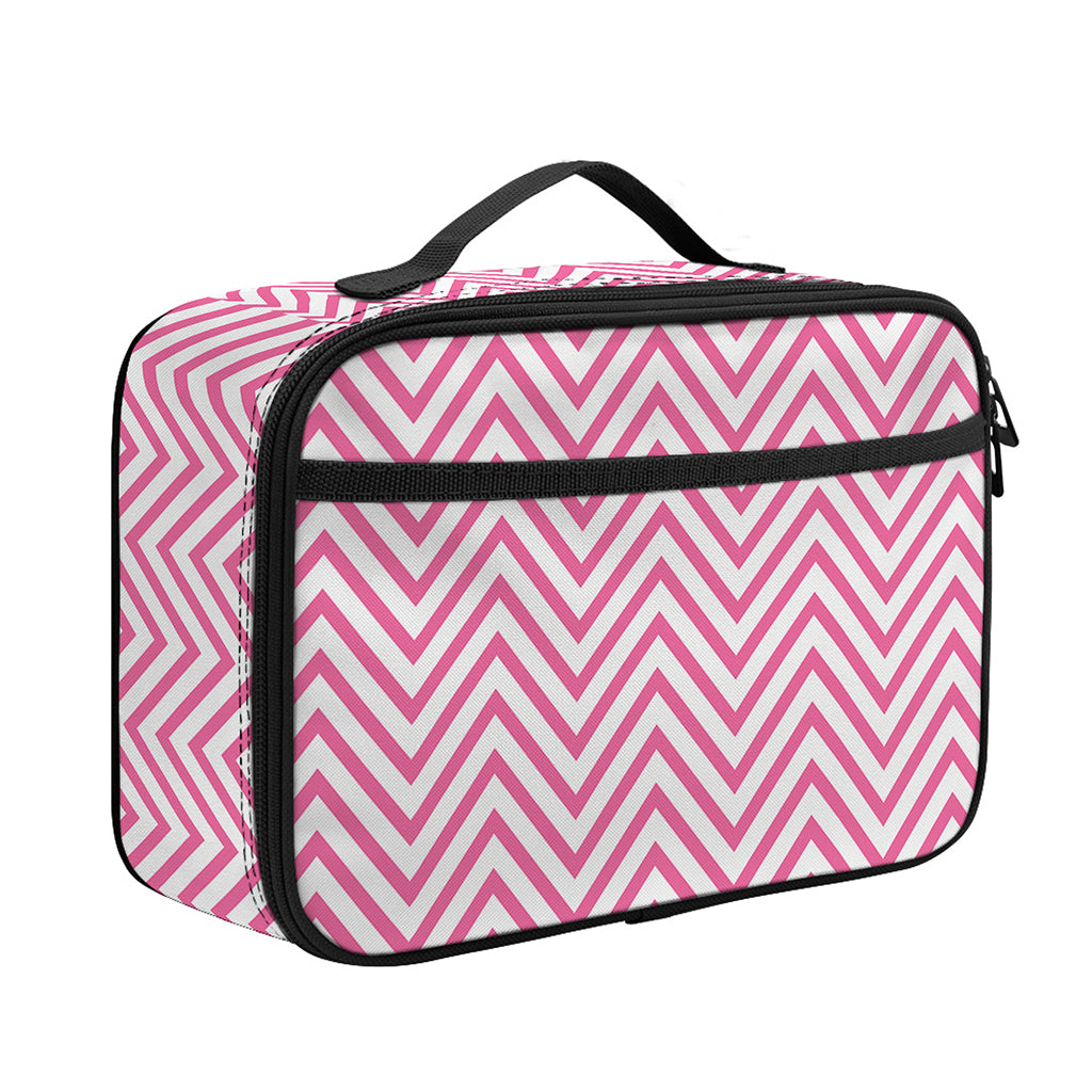 White And Pink Zigzag Pattern Print Portable Lunch Bag