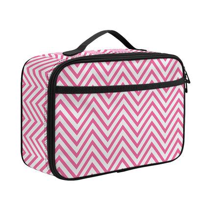 White And Pink Zigzag Pattern Print Portable Lunch Bag