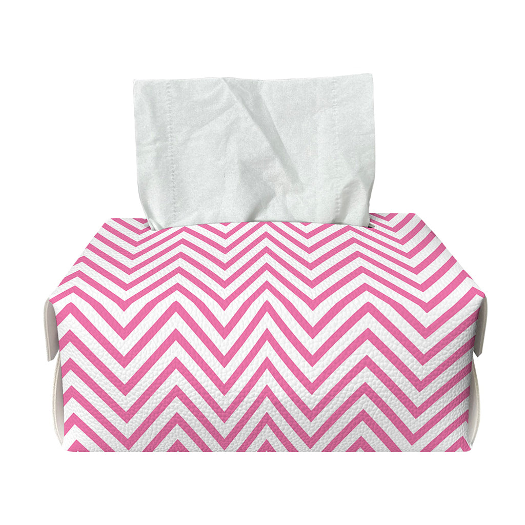 White And Pink Zigzag Pattern Print Rectangle Tissue Box Cover