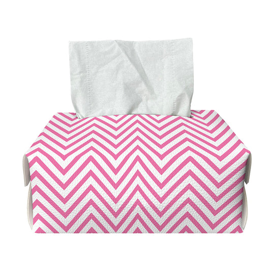 White And Pink Zigzag Pattern Print Rectangle Tissue Box Cover