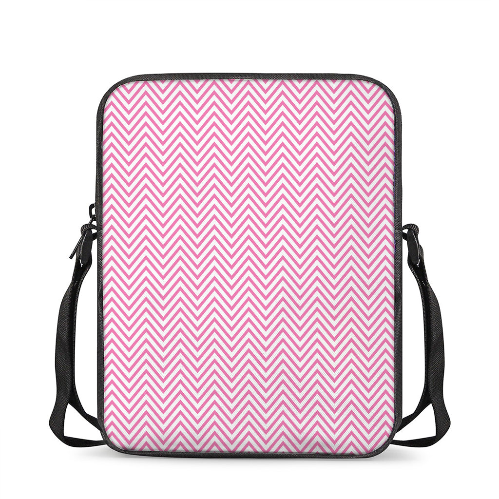 White And Pink Zigzag Pattern Print Rectangular Crossbody Bag