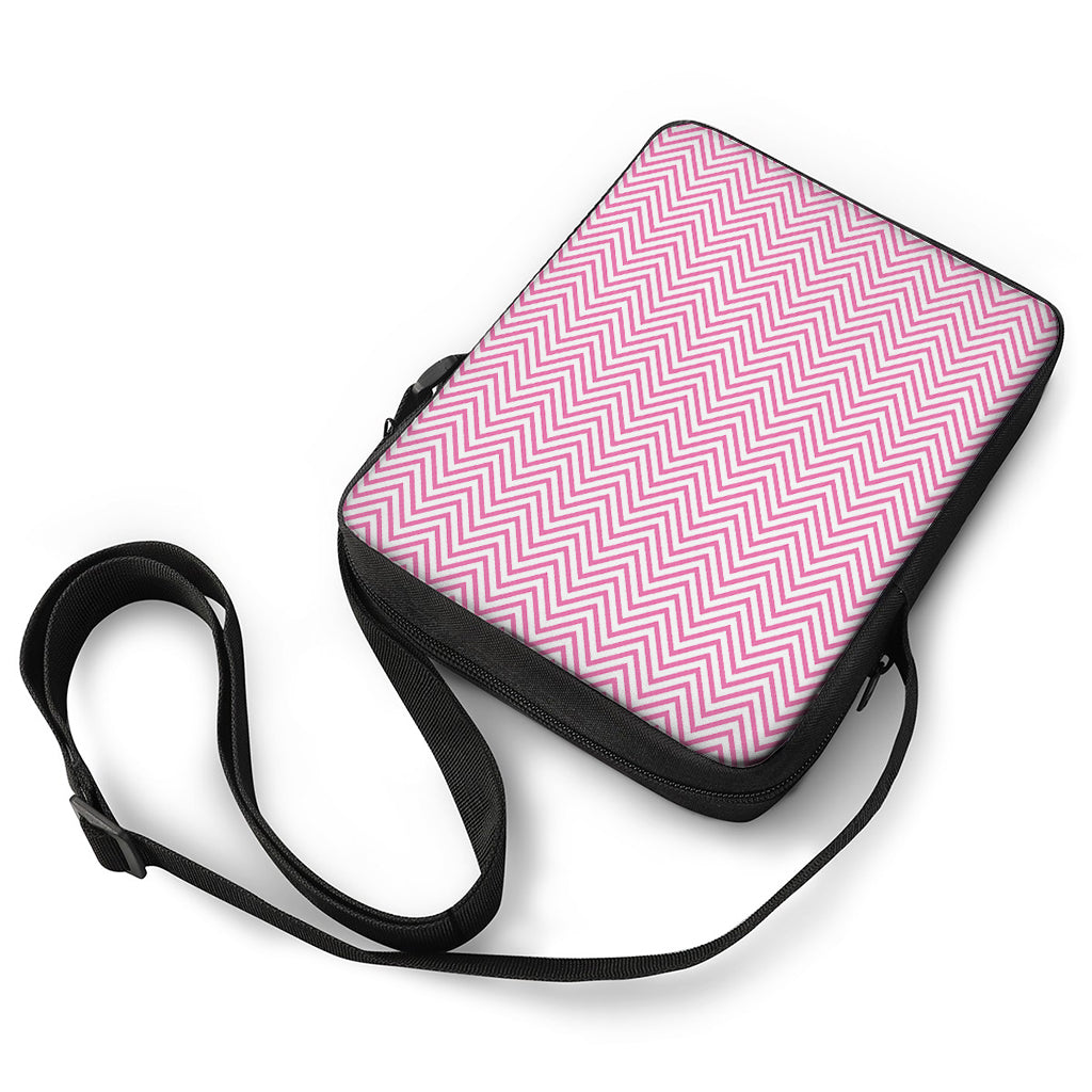 White And Pink Zigzag Pattern Print Rectangular Crossbody Bag