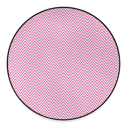 White And Pink Zigzag Pattern Print Round Floor Mat