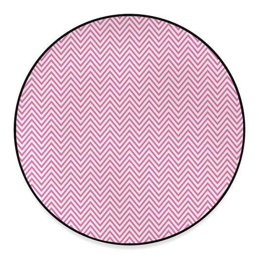 White And Pink Zigzag Pattern Print Round Floor Mat
