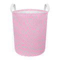 White And Pink Zigzag Pattern Print Round Laundry Basket