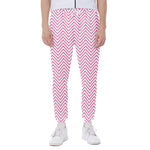 White And Pink Zigzag Pattern Print Scuba Joggers