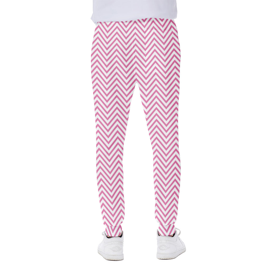 White And Pink Zigzag Pattern Print Scuba Joggers