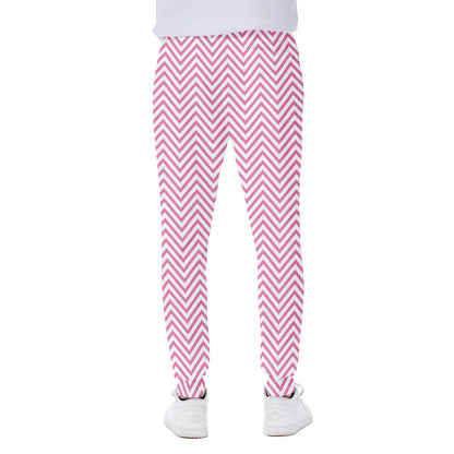 White And Pink Zigzag Pattern Print Scuba Joggers