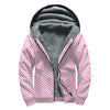 White And Pink Zigzag Pattern Print Sherpa Lined Zip Up Hoodie