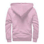White And Pink Zigzag Pattern Print Sherpa Lined Zip Up Hoodie