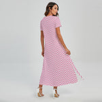 White And Pink Zigzag Pattern Print Short Sleeve Maxi Dress