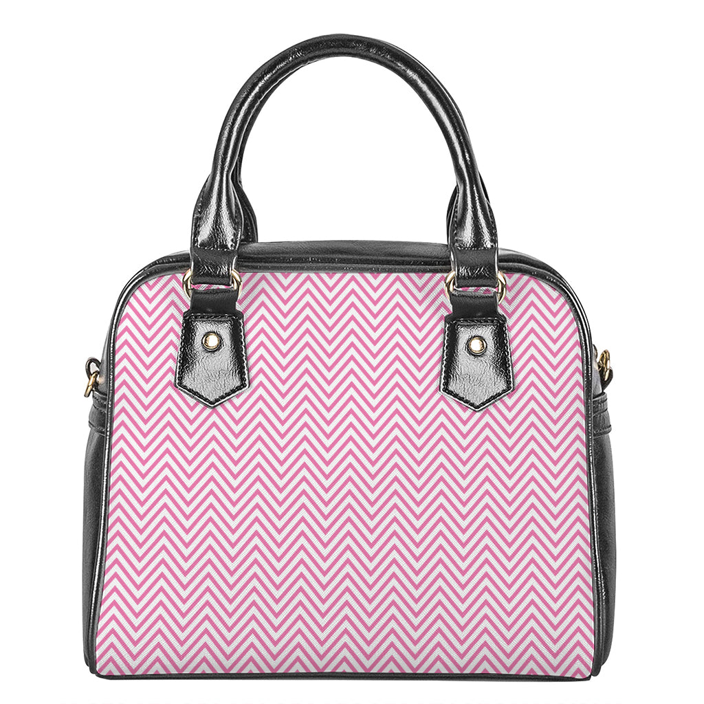 White And Pink Zigzag Pattern Print Shoulder Handbag