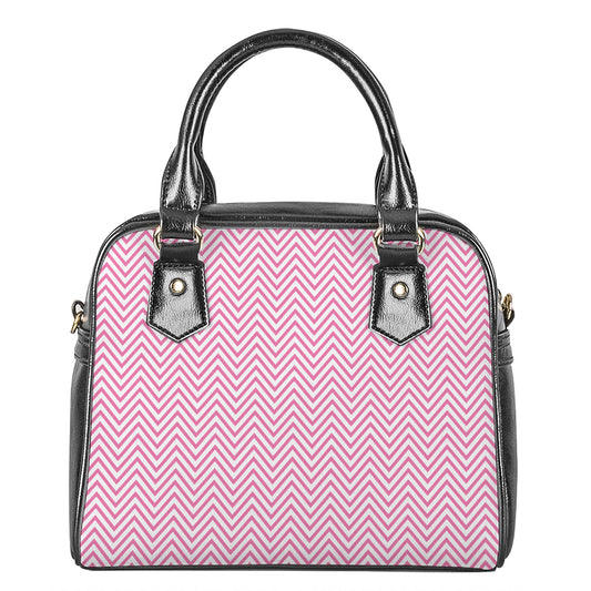 White And Pink Zigzag Pattern Print Shoulder Handbag
