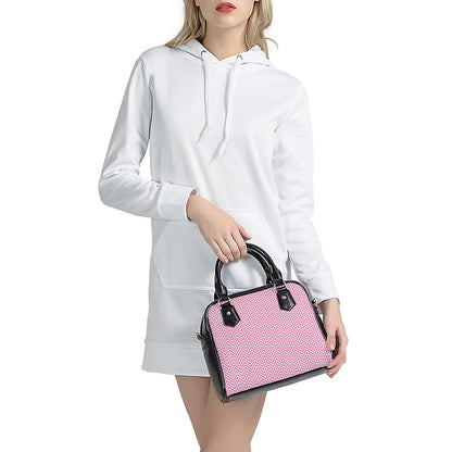 White And Pink Zigzag Pattern Print Shoulder Handbag