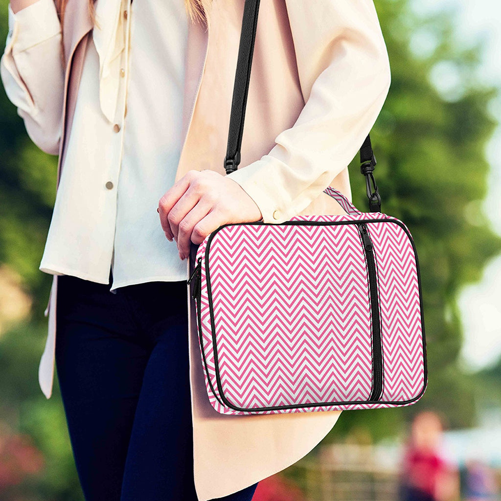 White And Pink Zigzag Pattern Print Shoulder Strap Bible Bag