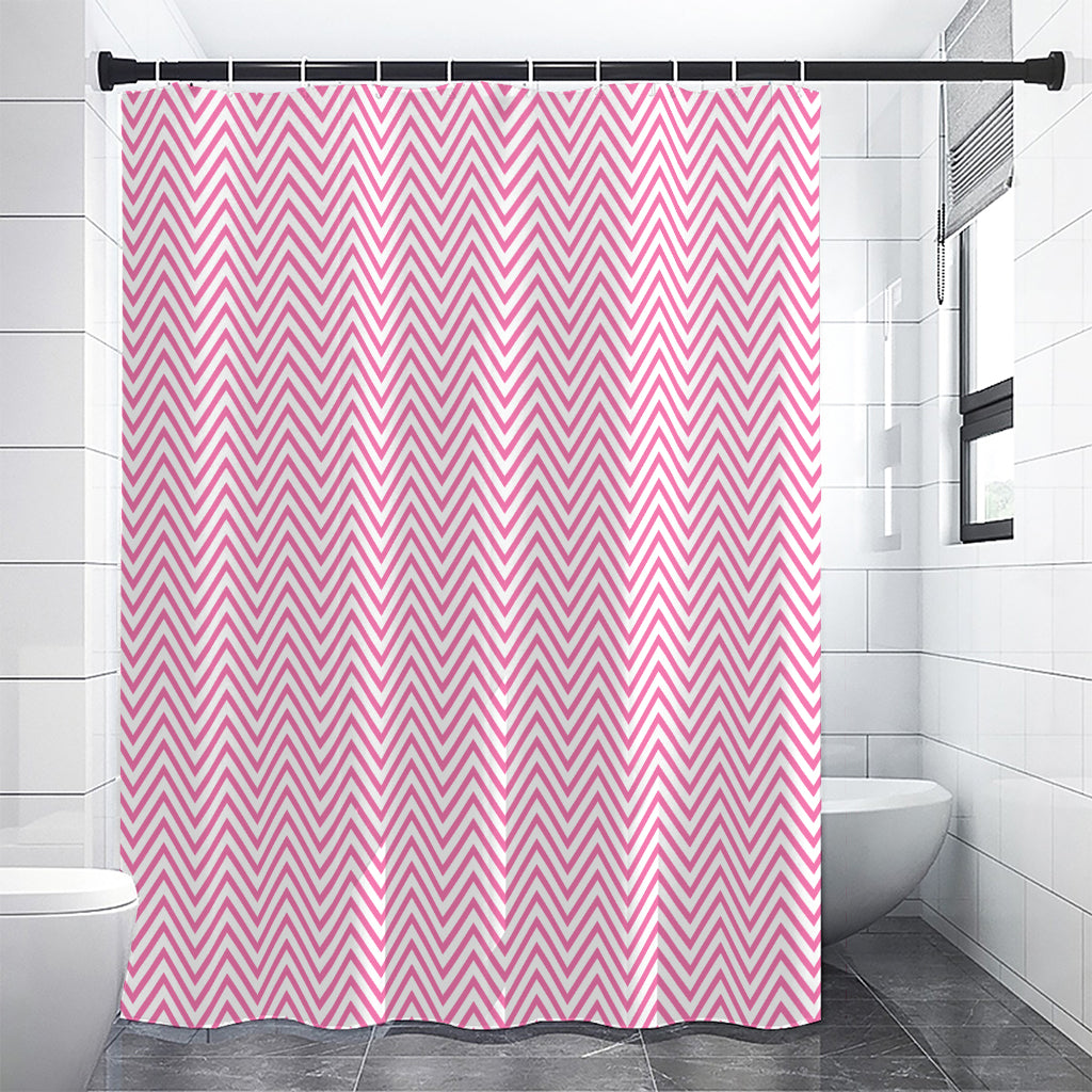 White And Pink Zigzag Pattern Print Shower Curtain