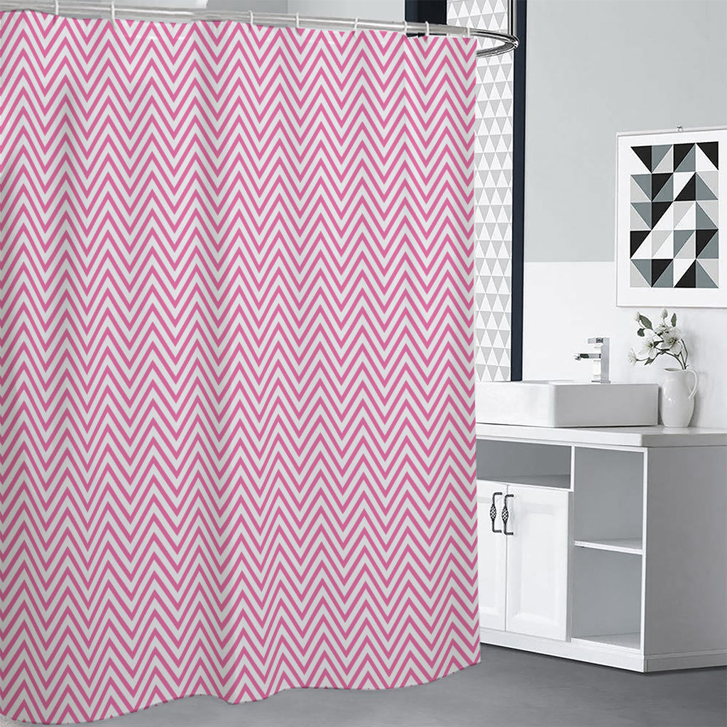 White And Pink Zigzag Pattern Print Shower Curtain
