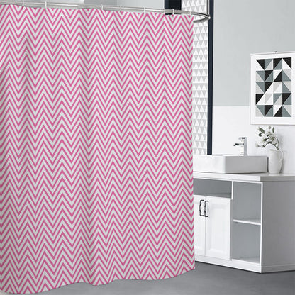 White And Pink Zigzag Pattern Print Shower Curtain