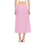 White And Pink Zigzag Pattern Print Side Slit Midi Skirt