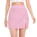 White And Pink Zigzag Pattern Print Side Slit Mini Skirt
