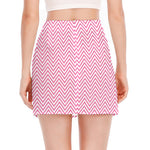 White And Pink Zigzag Pattern Print Side Slit Mini Skirt