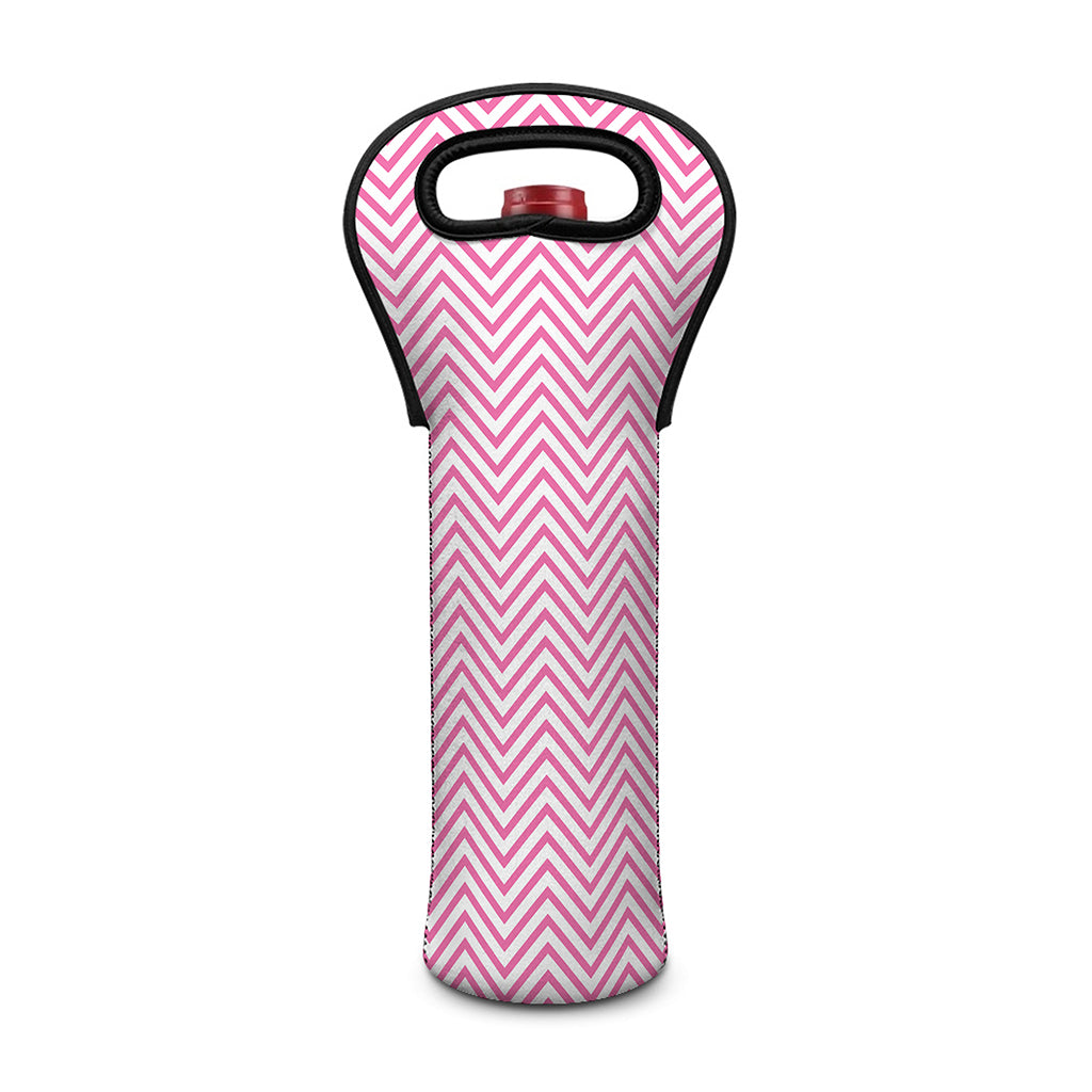 White And Pink Zigzag Pattern Print Single Neoprene Wine Tote