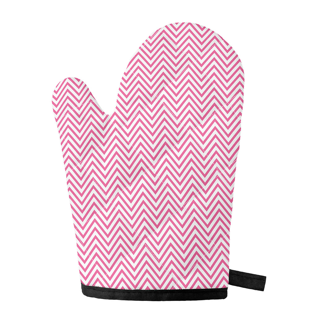 White And Pink Zigzag Pattern Print Single Oven Mitt