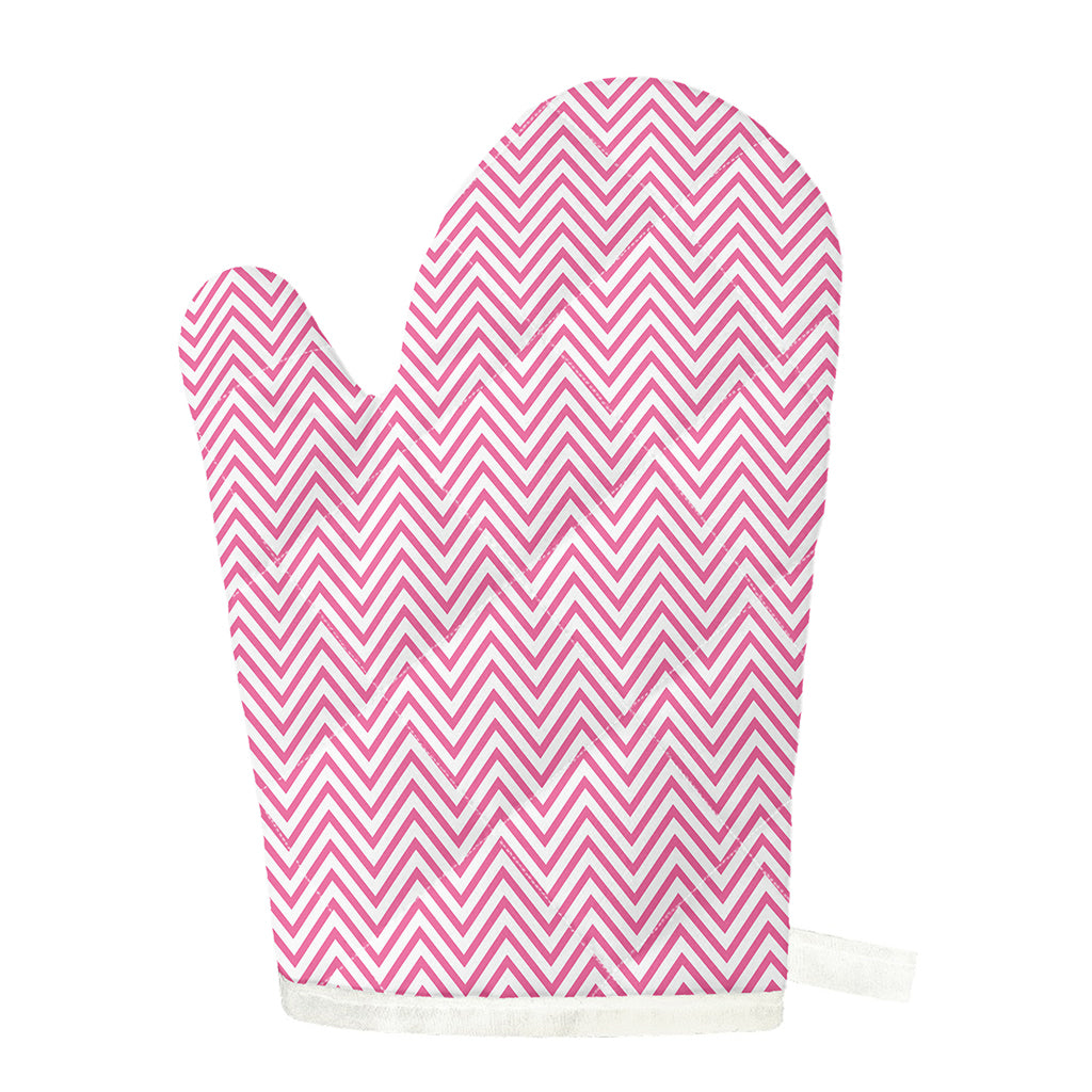 White And Pink Zigzag Pattern Print Single Oven Mitt