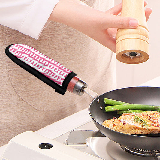 White And Pink Zigzag Pattern Print Skillet Handle Cover