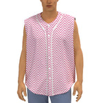 White And Pink Zigzag Pattern Print Sleeveless Baseball Jersey